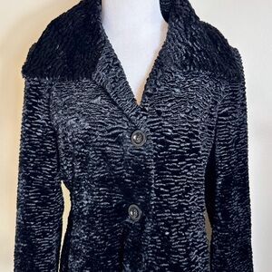 Pelle Studio Black Sheared Faux Fur Button Front Lined Pea Coat Medium Vintage